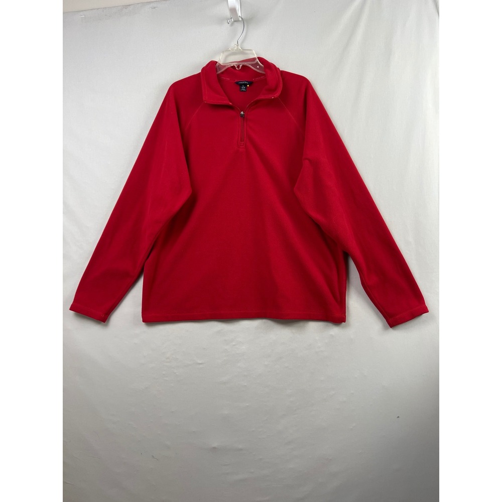 Lands End Fleece Pullover Mens XL Red Excellent Quarter Zip Mock Neck 17959